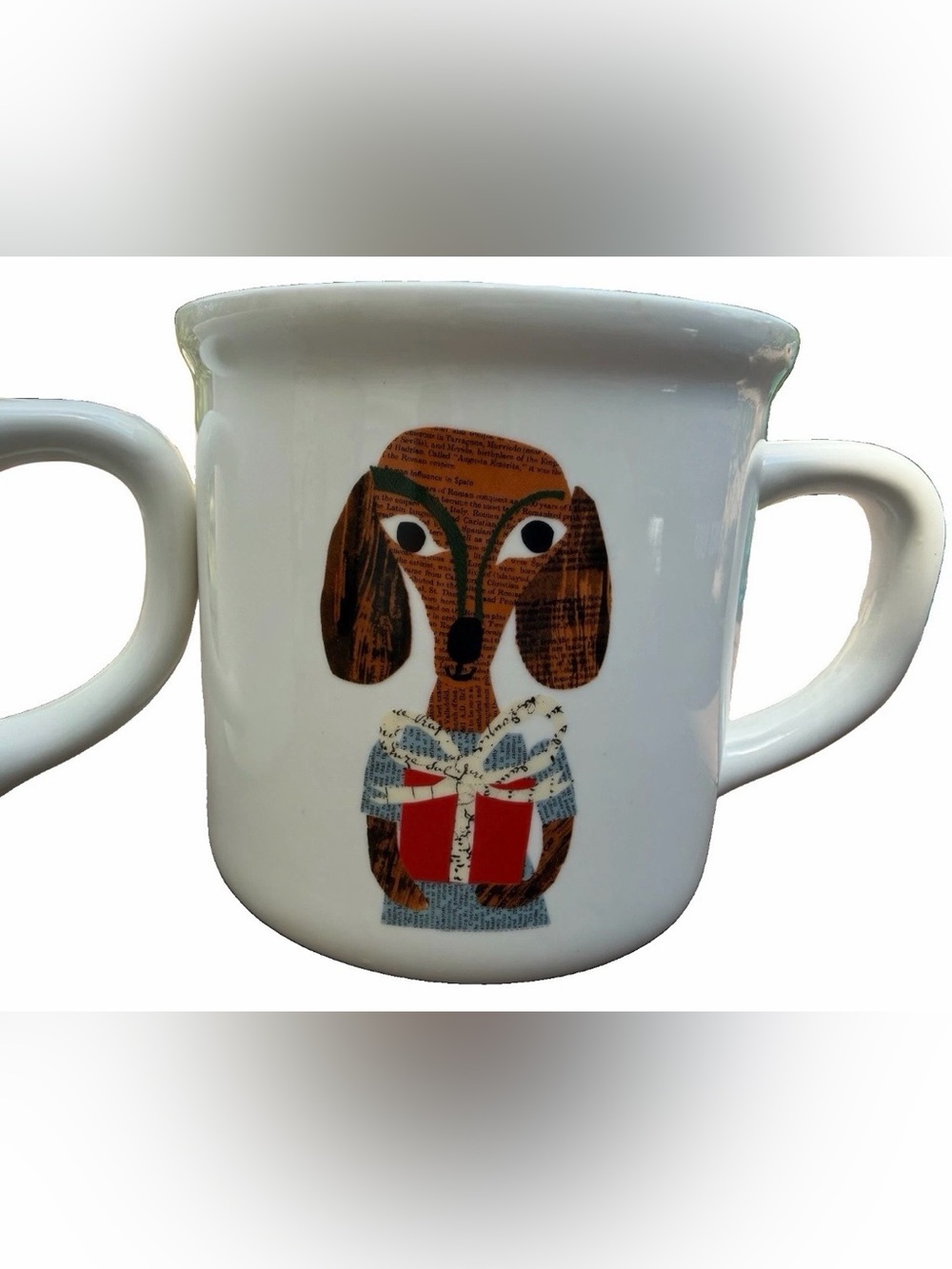 Pottery Barn Christmas Present Dog Mugs by Denise Fiedler Dachshund Weinerdog 2